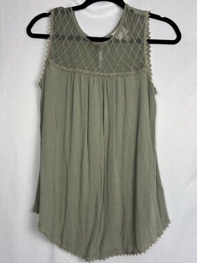 Knox Rose Sage Green Sleeveless Mesh Yoke Dress